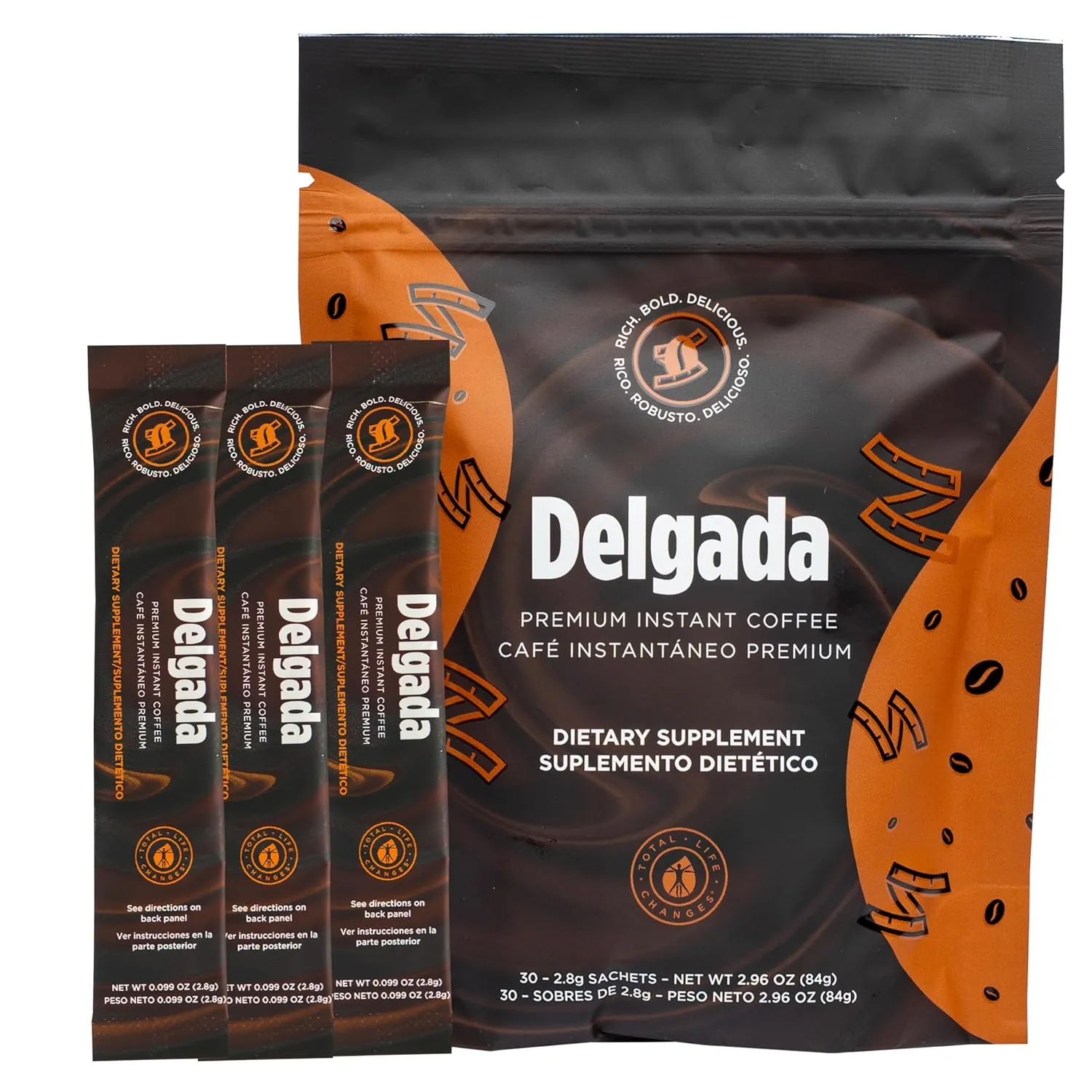Coffee Delgada Premium Instant Coffee with Ganoderma Lucidum Mushroom, 25 Sachets, 2.8 oz Each